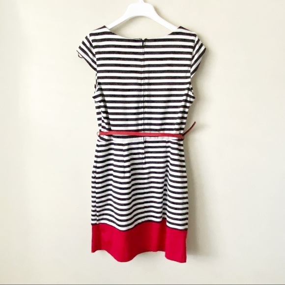 BCX Striped Dress Belted Black Red Size 13 - Picture 1 of 6